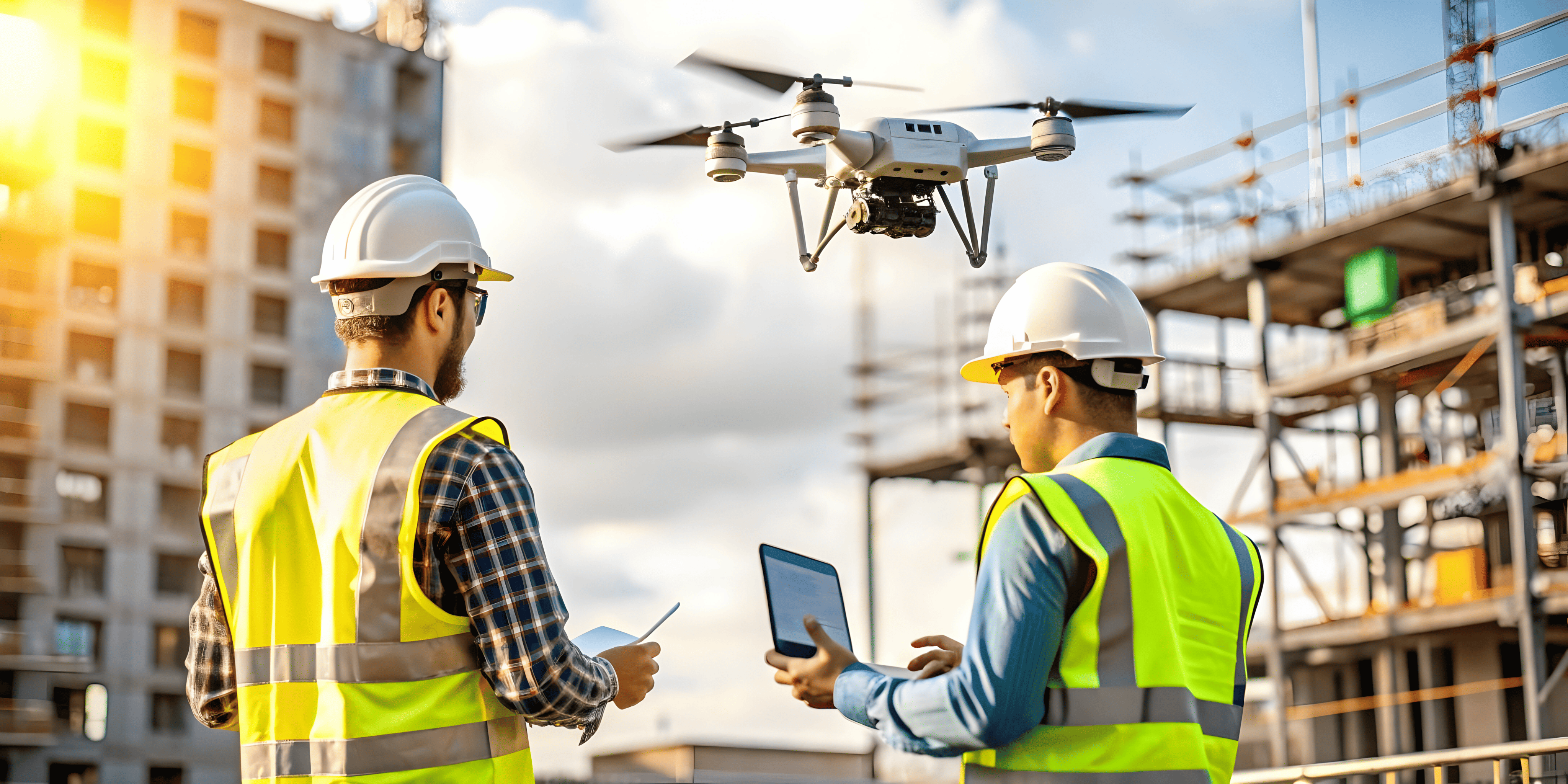 BIMデータをタブレットで確認する建設現場の技術者